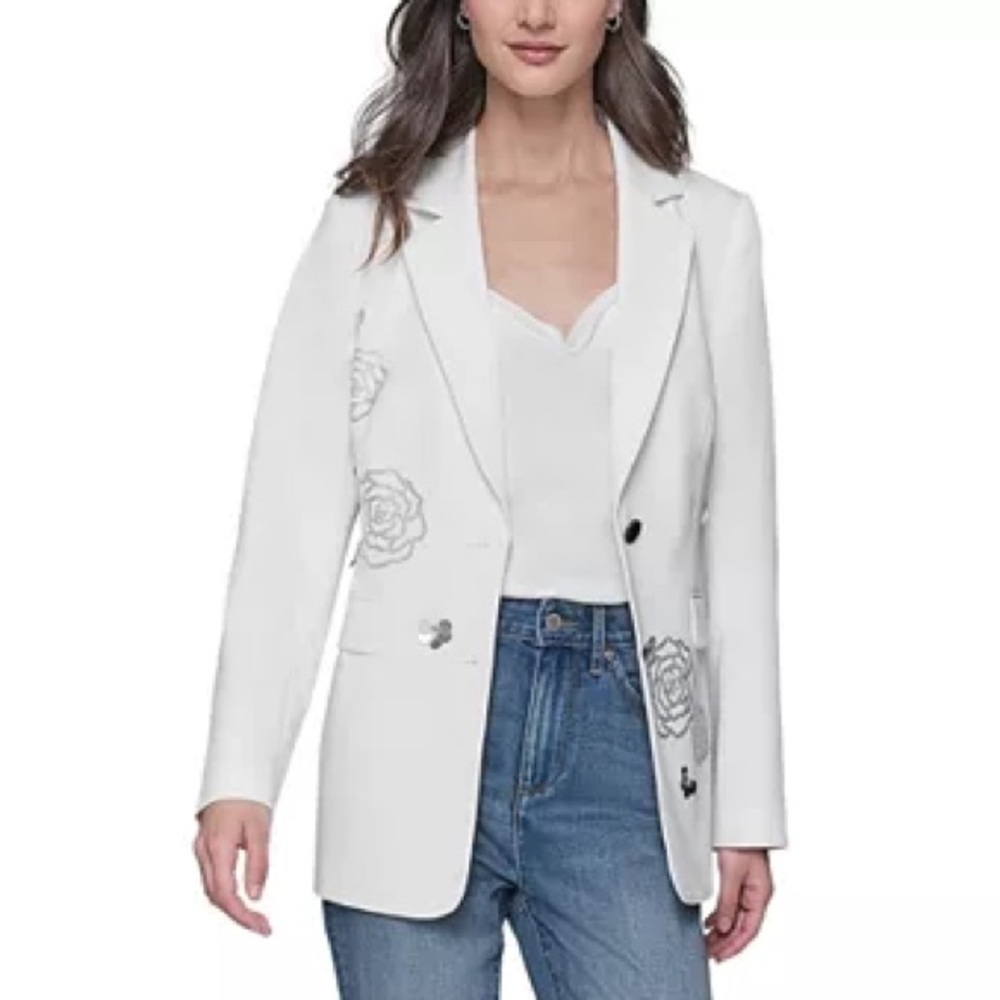 🌹♥️🌹 KARL LAGERFELD PARIS Rose Motif White Blazer Size 12